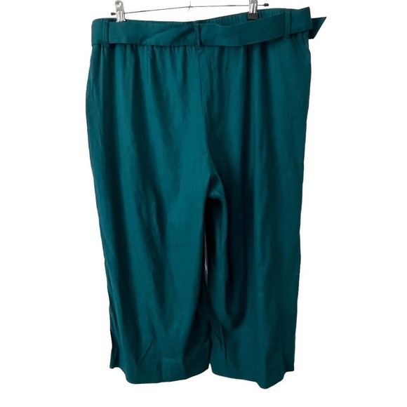 J. Jill Size XL Petite Pants Linen Stretch Belted Cropped Teal Peacock Wide Leg - Picture 4 of 8
